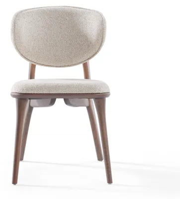 Immagine prodotto di Moderna sedia da pranzo con gambe in legno e rivestimento in tessuto beige: comoda ed elegante