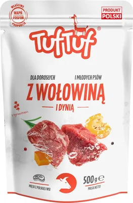 Produktbild von TufTuf Nassfutter für Hunde, Beutel, Rinderhackfleisch, Kürbis, 10 x 500 g