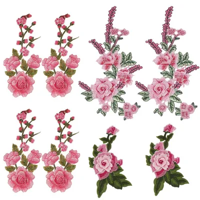Stickapplikationen, 8 Stück, rosa Rosen, 3 Designs, Polyester