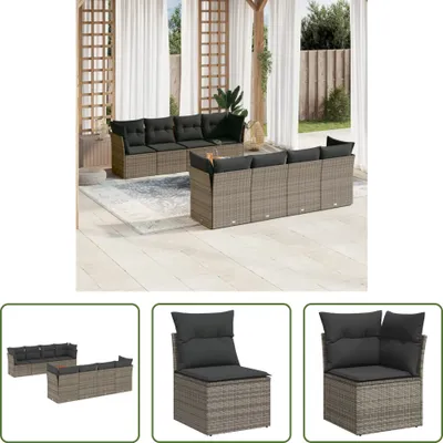 Produktbild von The Living Store 9-tlg. Garten-Sofagarnitur mit Kissen Grau Poly Rattan