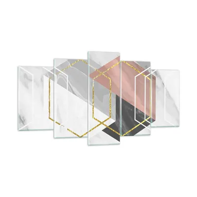 Produktbild von Bilder auf glas - 5 Teile - Zahlen Weiß Golden - 160x85cm - Glasbilder - Wandbilder - Bilder - zum Aufhängen bereit - Wanddekoration aus Glas - Glas Bilder - Wandbild auf Glas - GEA160x85-5087