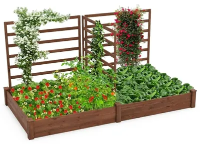 Immagine prodotto di KOMFOTTEU: Vaso da fiori con griglia per piante rampicanti, aiuola rialzata con 3 supporti, fioriera con supporto per piante rampicanti, aiuola da giardino con struttura a graticcio in legno di abete, ideale per piante rampicanti (222 x 114 x 110 cm, marrone), Immagine generata dall'IA