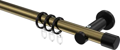 Produktbild von Interdeco Gardinenstange / Vorhangstange Messing Antik / Schwarz, Typ Platon Santo (Kappe), 20 mm Ø 1-läufig, 320 cm