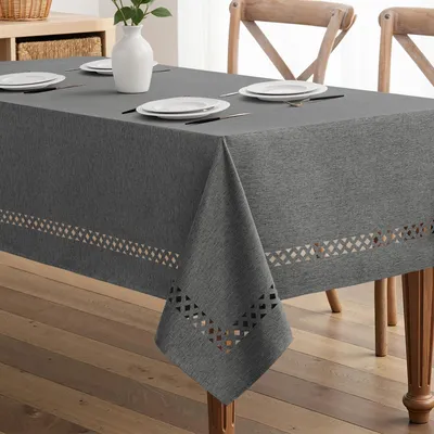 Produktbild von Tischdecke Leinenoptik Dunkelgrau Rechteckig Hohlsaum 140x260cm