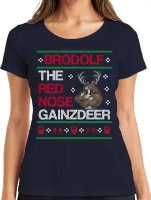 Produktbild von Brodolf the Red Nose Gainzdeer Ugly Christmas Sweater Damen T-Shirt, Navy, M