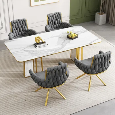 Immagine prodotto di MODFU: Sedia girevole, 4 sedie da pranzo con schienale, reclinabili a 360°, poltrona relax, poltrona TV, poltrona imbottita con quattro gambe in metallo, ideale per soggiorno e camera da letto, colore grigio