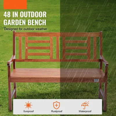 Image de Banc de jardin en bois - Mobilier de jardin - Banc public - Banc de patio - Banc d'extérieur - Largeur : 122 cm - Matériau en bois robuste