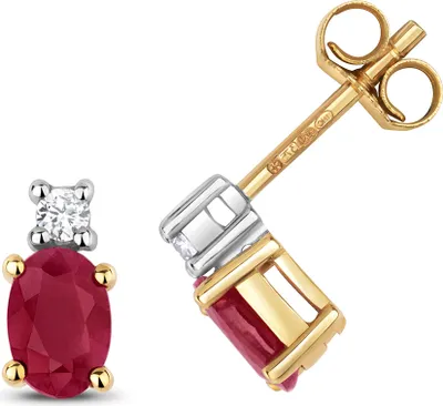 Produktbild von 9 Karat (375) Gold Damen - Diamant Paar Ohrstecker 0.08 Karat mit Rubin - 9mm*5mm; TRS32599KY