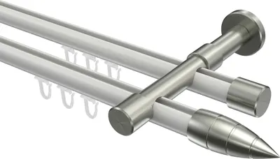 Produktbild von Interdeco Innenlaufstange / Gardinenstange mit Innenlauf Weiß / Edelstahl-Optik, Typ Prestige Samanto (Rillenpatrone), 20 mm Ø 2-läufig, 480 cm