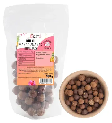 Zdjęcie produktu dla Kulki z mango, ananasem i hibiskusem bez dodatku cukru 100g