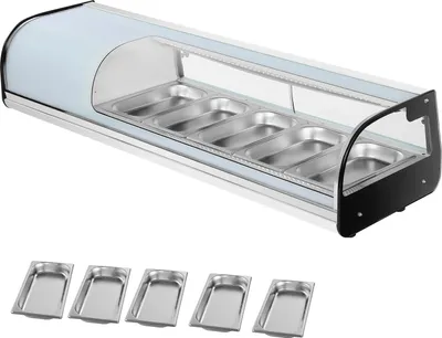 Produktbild von SucceBuy Sushi Kühlvitrine 52 L kommerzielle Kühlaufsatzvitrine (5 Behälter) mit gebogenem Glas, LED-Beleuchtung und digitaler Temperatursteuerung, Kühlschrank für Theken in Restaurants und Geschäften