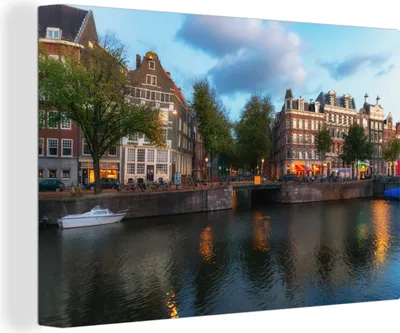 Produktbild von OneMillionCanvasses® - Leinwandbilder - 140x90 cm, Wolken über der Prinsengracht in Amsterdam, Wandbilder Kunstdruck Wanddekoration - Foto auf Leinwand - Gemälde auf Holzrahmen