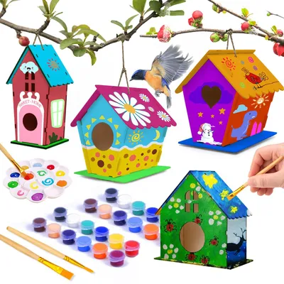 Produktbild von Omgoods – Bausatz für Vogelhäuser zum Selbermachen, für Kinder, 4 Stück