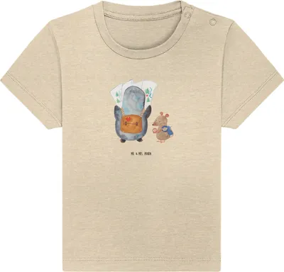 Produktbild von Mr. & Mrs. Panda Babyshirt Pinguin & Maus Wanderer 24. - 36. Monat - Natural Raw - Geschenk, Baby Baumwollshirt, Wandern, Jerseyshirt, Ausflug,  Shirt, T-Shirt
