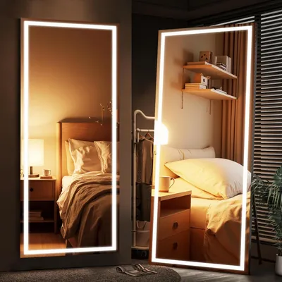 Immagine prodotto di Specchio a figura intera con illuminazione a LED, dimensioni 200x80 cm, 3 colori di luce regolabili, specchio da terra/specchio da parete, colore nero