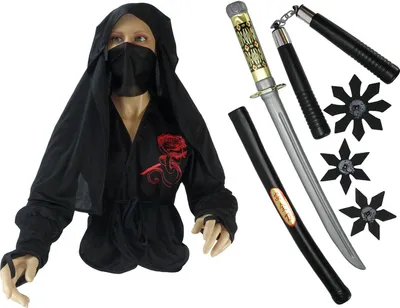 Produktbild von Ninja Kinder Kostüm-Set mit Zubehör / Größe: M / 134-140 (8-9 Jahre)