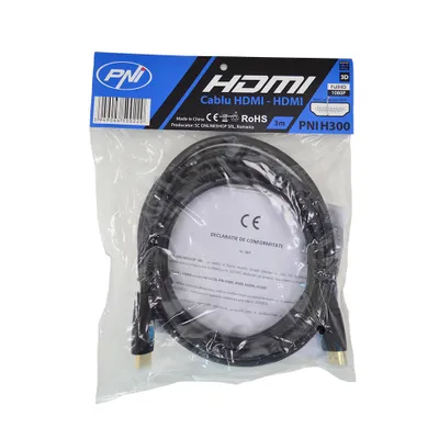 Imagen del producto de Cable HDMI PNI H300 de alta velocidad, versión 1.4, conector desmontable, Ethernet, con conectores dorados, 3 metros