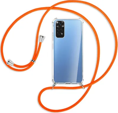 Produktbild von Handykette Backcover-Schutzhülle mit Band (Metall silberfarben) für Xiaomi Redmi Note 11S 4G - neonorange