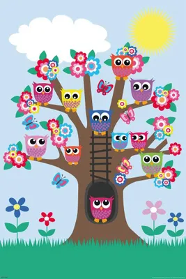 Immagine prodotto di Eulen - Eulenbaum / Gufi sull'albero - stampa poster animali - formato cm