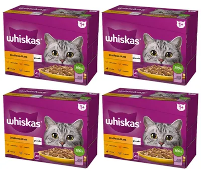 Zdjęcie produktu dla WHISKAS Adult Saszetki 48 x 85g Drobiowa Uczta Mokra Karma Dla Dorosłego Kota w Galaretce Kawałki z Kurczakiem Kaczką Drobiem Indykiem