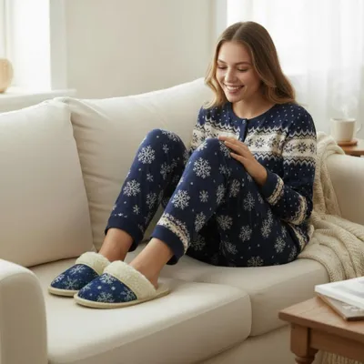 Obrázok produktu pre Teplé zimné papuče s kožušinou a vločkami SnowDream