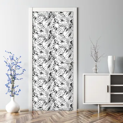 Produktbild von Dekorative Türaufkleber selbstklebend Klebefolie Aufkleber Schwarz-weiße Blätter 85 x 200 cm