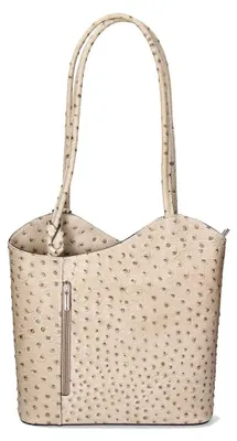 Produktbild von Damen Ledertasche Straußenleder Convertible Rucksack Weiß und White/Cognac UNICA 28x25x9 cm