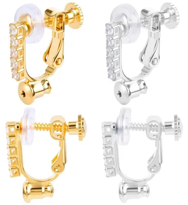 Image de Convertisseur Ohrclip – avec fermoir à vis et zirconium – pour la fabrication de bijoux – 12 pièces plaquées or 18 carats et argent, avec 20 embouts pour oreilles