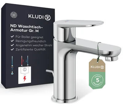 Productafbeelding van Kludi X1 wastafelmengkraan met lage druk, met afvoercombinatie, chroom, 1 stuk.
