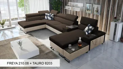 Produktbild von Großes Ecksofa XXL Couch U-Form MELODIE V - BRAUN FREYA 210.08 + TAURO 8203