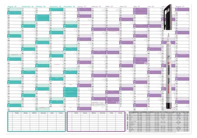 Produktbild von Schuljahreskalender 2026/2027 DIN B1 700 x 1000 mm, nass abwischbar matt, inkl. schwarzem Folienstift, gerollt, August 2026 bis August 2027, Wandkalender Schulkalender