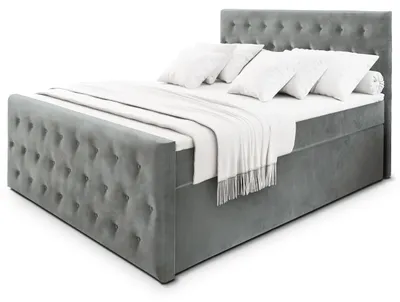 Produktbild von Masseno Boxspringbett FONDI 180x200 cm Komplett-Set mit Bonell Matratze und Topper, Polsterbett mit Bettkästen -Hellgrau, CASABLANCA 14