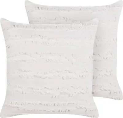 Produktbild von BELIANI Dekokissen 2er Set Weiß mit Fransen 45 x 45 cm Quadratisch Abnehmbarer Bezug für Wohnzimmer Schlafzimmer Sofa Sessel Bett