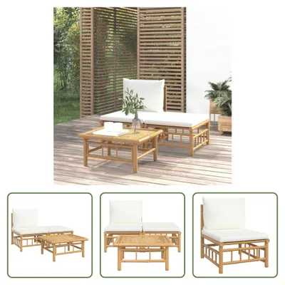 Produktbild von The Living Store 3-tlg. Garten-Lounge-Set mit Kissen Creme Bambus