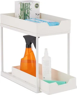Productafbeelding van Famanu Onderkastorganizer met 2 lades - ongeveer 37x22x40 cm - Plank voor keuken en badkamer - wit