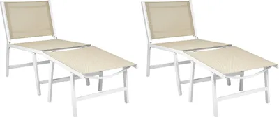 Produktbild von BELIANI Gartenstuhl 2er Set Beige Aluminium mit Hocker Schnelltrocknende Bespannung Rückenlehne Modernes Design Terrasse Balkon Outdoor Metallstuhl