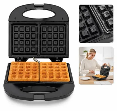 Produktbild von 3-in-1 Frühstücksmaschine, Waffeleisen mit Wechselplatten für Sandwich, Donut & Waffeln, Antihaft, Kompakt 24×23×9,5 cm, 850W Schwarz