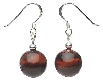 Produktbild von Ohrringe Ohrhänger aus rotem Tigerauge & 925 Silber Ø12mm Ohrschmuck Damen