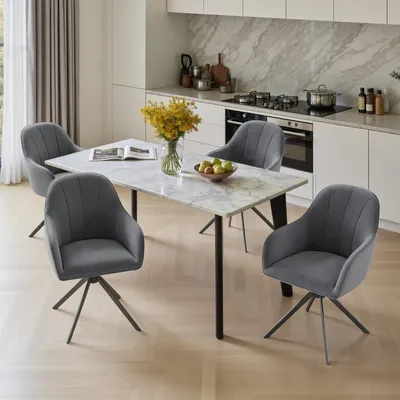 Produktbild von Hawthyhome 4-Fußstuhl,Esszimmerstühle drehbar Polsterstuhl mit Armlehne & Metallbeinen Moderner Küchenstuhl für Esszimmer, Wohnzimmer, Büro,Dunkelgrau