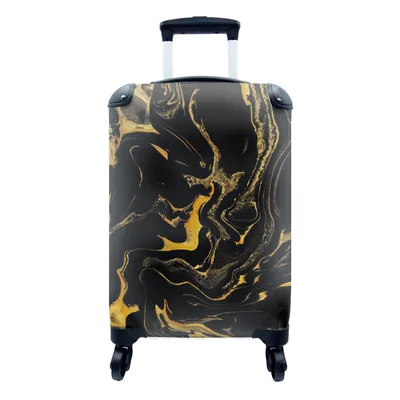 Produktbild von MuchoWow® Koffer Handgepäck Trolley Rollkoffer Kleine Reisekoffer mit 4 Rollen - Muster - Gold - Schwarz - Cabin Size < 55x40x23 cm & 55x40x20 cm - Fotokoffer - Kabinenkoffer - Boardgepäck - Reise-Box - Reisekoffer - Reisegepäck - Koffer mit Bild - Trolley für Kinder