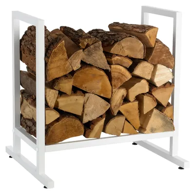 Obrázok produktu pre Relaxdays Stojan na drevo, kovový, moderný, rozmery: 62x60x49 cm, stojan na palivové drevo, na stohované drevo a palivové drevo, biely