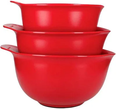 Produktbild von Famanu Mischschüssel Set 3-teilig, 2,4 Liter, 3,3 Liter und 4,3 Liter, aus Kunststoff in königlichem Rot