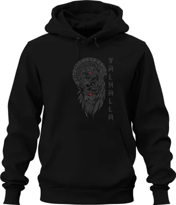 Imagen del producto de Sudadera con capucha uni, diseño "Valhalla", con motivos vikingos, calavera, runas nórdicas, imagen de Odín y cuervos, color , talla XXL