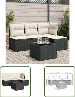 Produktbild von The Living Store 5-tlg. Garten-Sofagarnitur mit Kissen Schwarz Poly Rattan