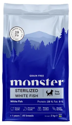 Produktbild von Monster Dog Grain Free Sterilized 2kg Getreidefreies Trockenfutter für erwachsene Hunde mit weißem Fisch