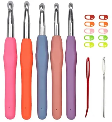 Produktbild von Häkelnadeln Set mit ergonomischen Griffen und Maschenmarkierern