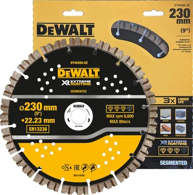 Produktbild von DeWALT Diamanttrennscheibe DT40260 Beton, Ziegel, Natur- und Kunststein, 2x längere Laufzeit - 230mm