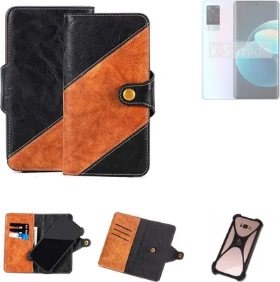 Produktbild von K-S-Trade Handyhülle Schutzhülle Bookstyle Case Wallet-Case kompatibel mit Vivo X60 Pro Handy Cover Bumper Klapphülle schwarz hellbraun 1x