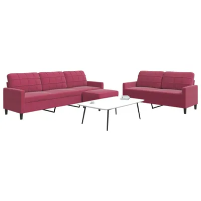 Produktbild von Design 3-tlg. Sofagarnitur mit Kissen Weinrot Samt, Schlafsofas 2024 Neu