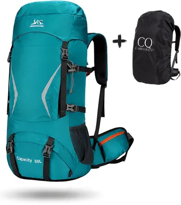 Image de CarryQuest® - Sac à dos de randonnée 60L, nylon, imperméable, bleu clair